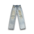 saintsofsummer DIRTY denim jeans with a custom faded light wash, wide-leg fit, and distressed knee details.
